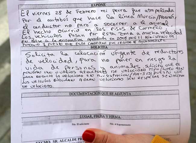 Escrito presentado en el Ayuntamiento de Abarán