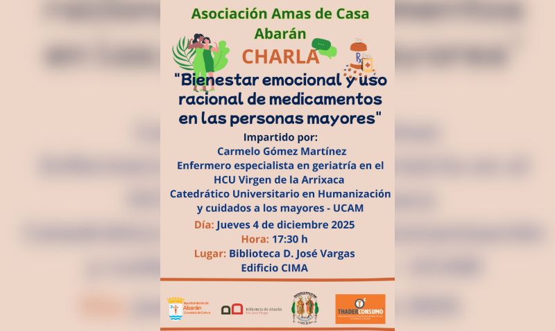 La Asociación Amas de Casa de Abarán organiza una nueva charla el 4 de diciembre