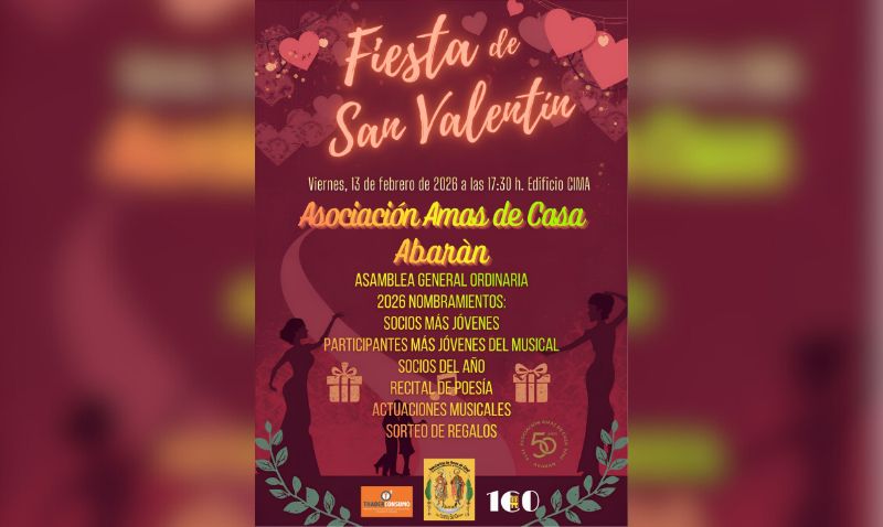 La Asociación Amas de Casa de Abarán celebrará su Fiesta de San Valentín