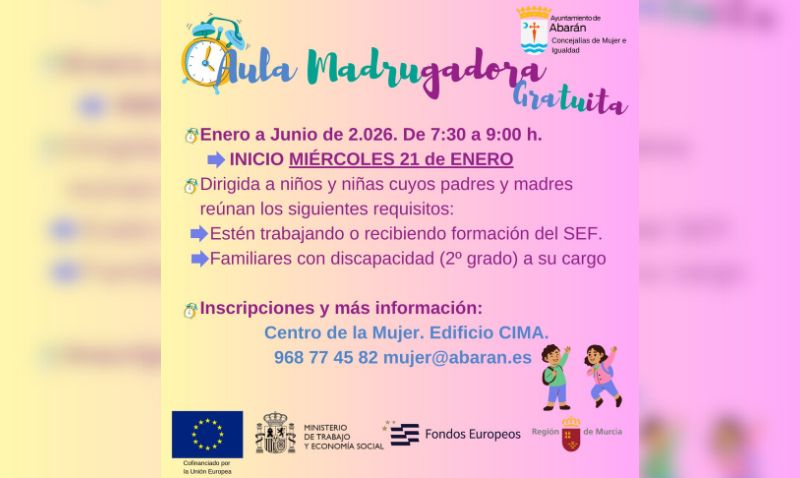 Abarán pone en marcha el Aula Madrugadora gratuita para facilitar la conciliación familiar