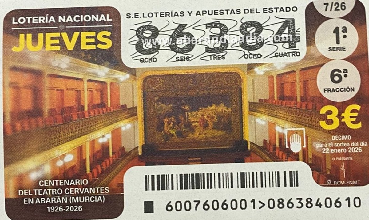 Loterías y Apuestas del Estado se suma al centenario del Teatro Cervantes de Abarán