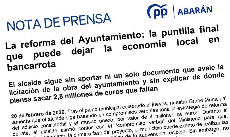 PP: «La reforma del Ayuntamiento puede dejar la economía local en bancarrota»