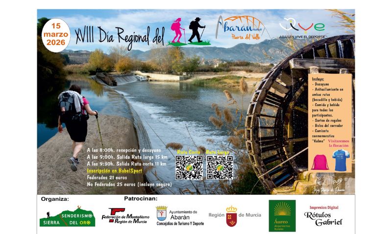 El XVIII Día Regional del Senderista llevará a Abarán a caminantes de toda la Región