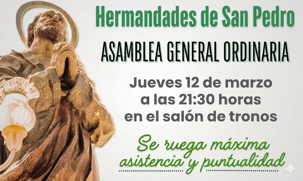 La Hermandad de San Pedro celebra el 12 de marzo su asamblea general