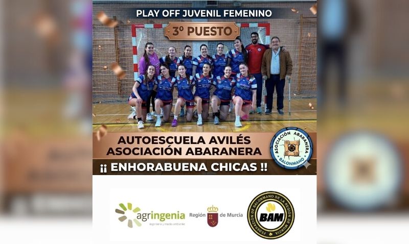 El juvenil femenino de balonmano de Abarán, bronce en campeonato regional