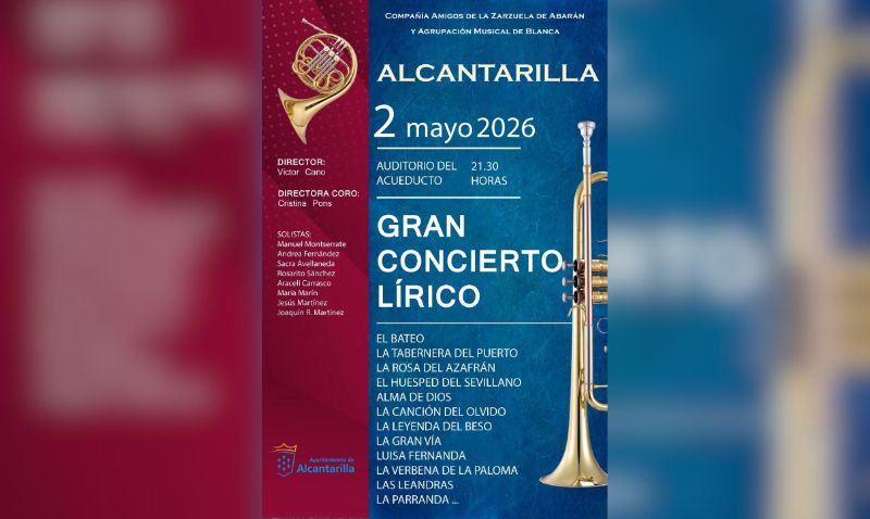 La zarzuela de Abarán viajará a Alcantarilla con un gran concierto lírico el 2 de mayo