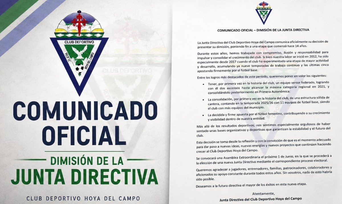 La junta directiva del CD Hoya del Campo dimite tras 14 años al frente del club