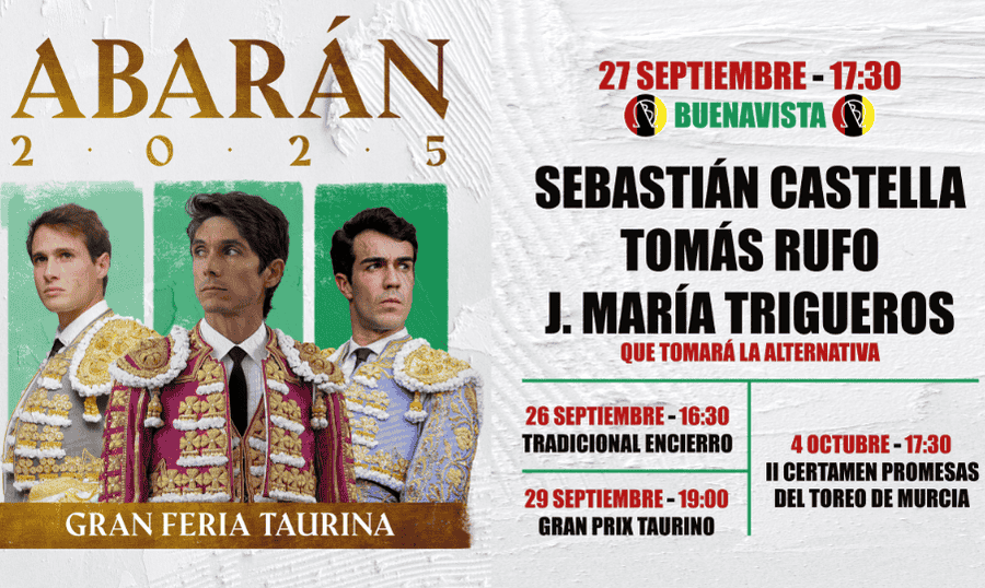 Sebastián Castella, Tomás Rufo y J. María Trigueros vestirán de luces el 27-S en Abarán