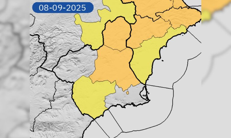 La AEMET activa hoy aviso naranja por lluvias y tormentas en la Vega del Segura