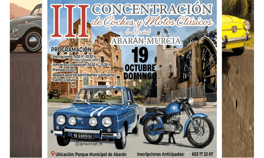 El 19 de octubre se celebrará en Abarán la 'III Concentración de coches y motos clásicos'